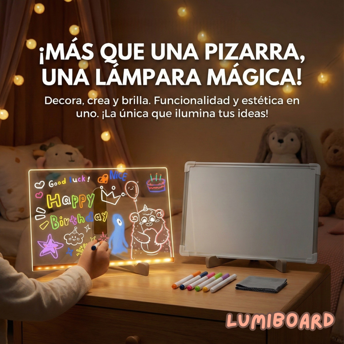 LumiBoard - Pizarra Led Magica (Incluye 7 Plumones de colores y paño de limpieza GRATIS!)