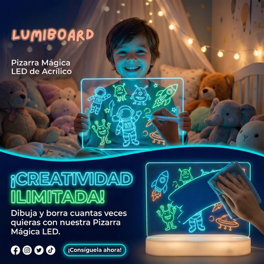 LumiBoard - Pizarra Led Magica (Incluye 7 Plumones de colores y paño de limpieza GRATIS!)
