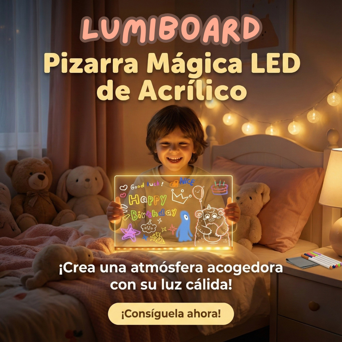 LumiBoard - Pizarra Led Magica (Incluye 7 Plumones de colores y paño de limpieza GRATIS!)